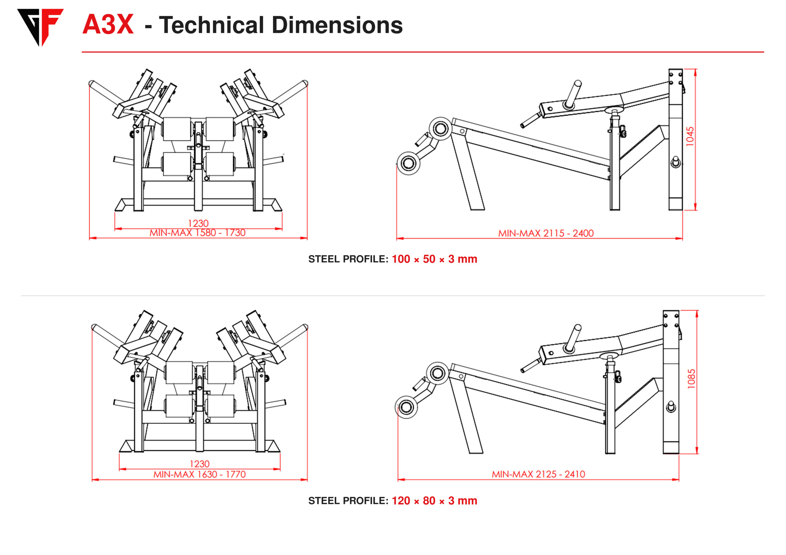 A3X Decline Chest Press Machines technical dimension paper