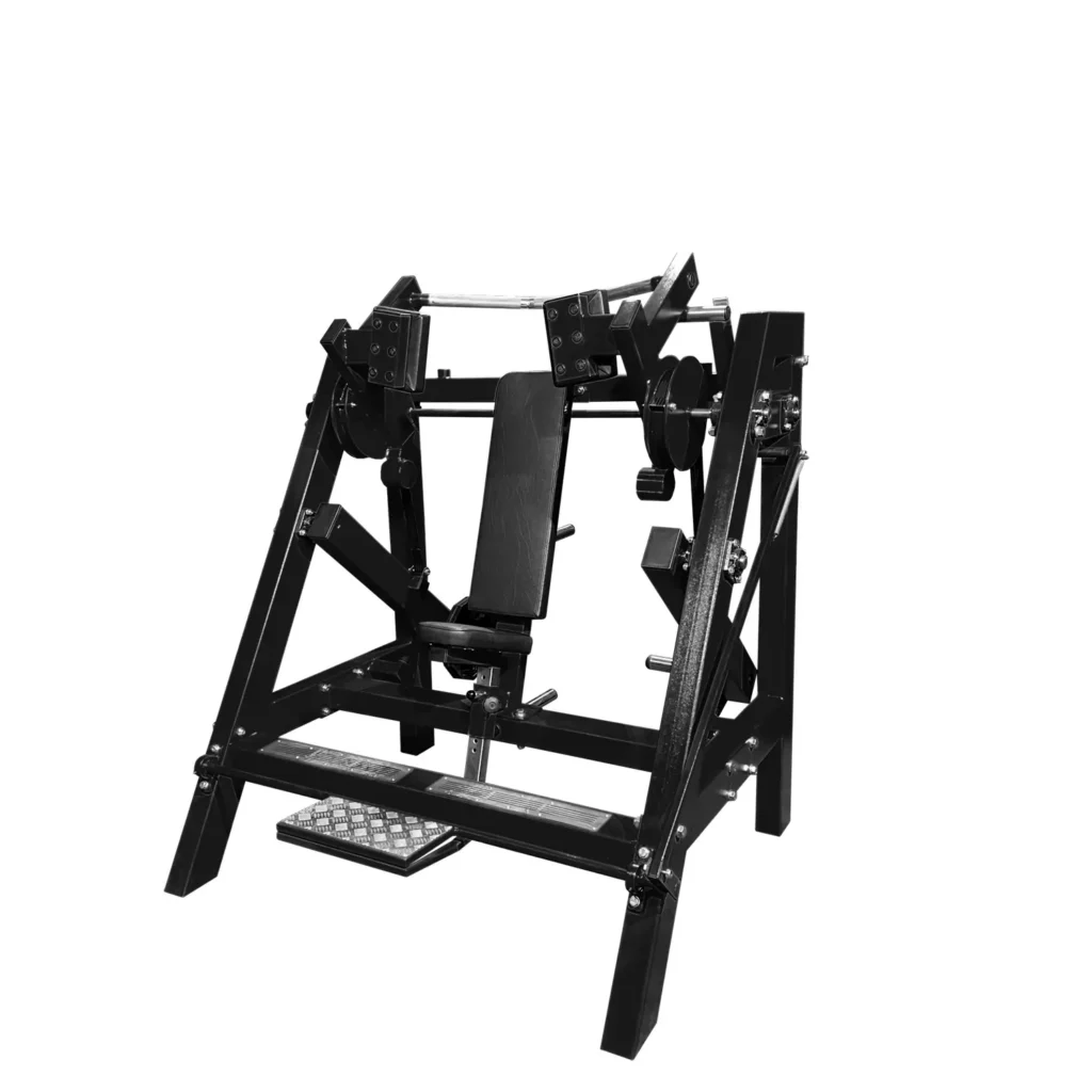 A full view of the red A7 gym machine, designed for strength training with an adjustable seat, padded support, and a heavy-duty frame for enhanced durability and safety.