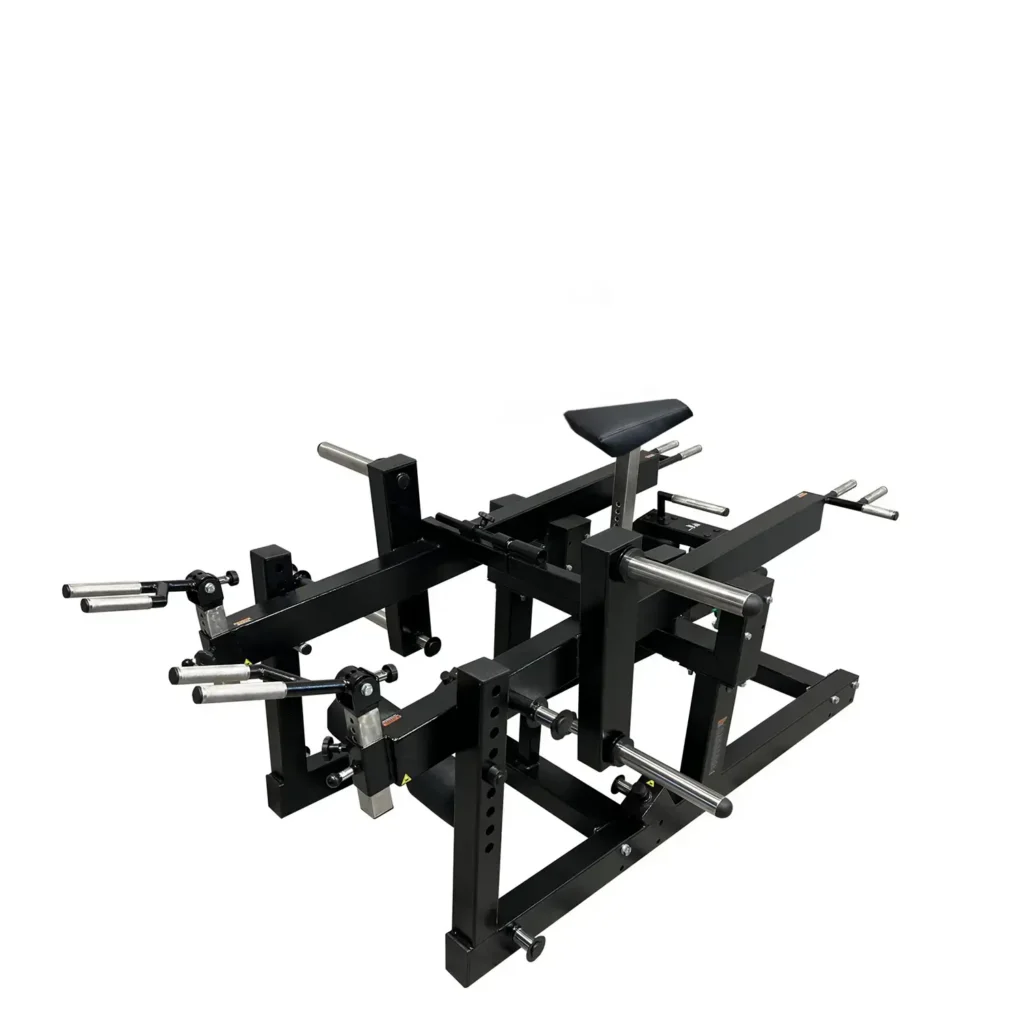 A top-down view of a gym machine showcasing its compact yet versatile design. The strategically positioned handles, padded supports, and adjustable components allow for a wide range of strength-training exercises, making it an essential piece of gym equipment.
