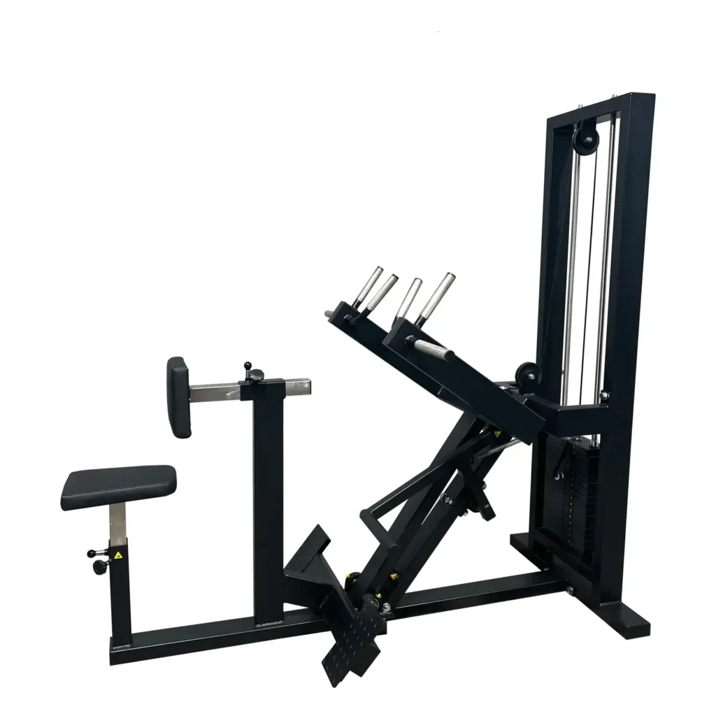 A full-view image of a seated row gym machine designs for upper-body workouts. This gym machine features a heavy-duty frame, multiple grip handles, and a pulley system that provides smooth resistance. It is for commercial gyms and home fitness setups.
