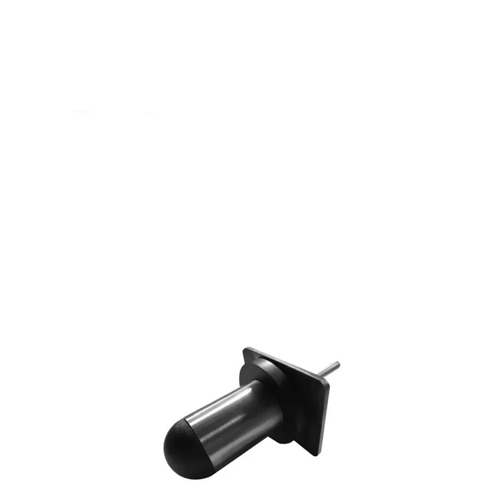 Detailed view of a gym equipment weight stack locking pin with a solid steel body and a rubberized end. The durable design ensures stability and safety when adjusting weight resistance on fitness machines.