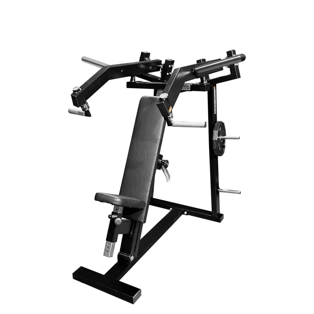 A top-down perspective of the P1XX Shoulder Press Gym Machine displays the positioning of the handles, seat, and weight-loading areas. The machine's ergonomic layout allows for a natural range of motion, making it an efficient tool for developing shoulder and upper body strength. This gym machine is built with durable steel, ensuring long-lasting performance.