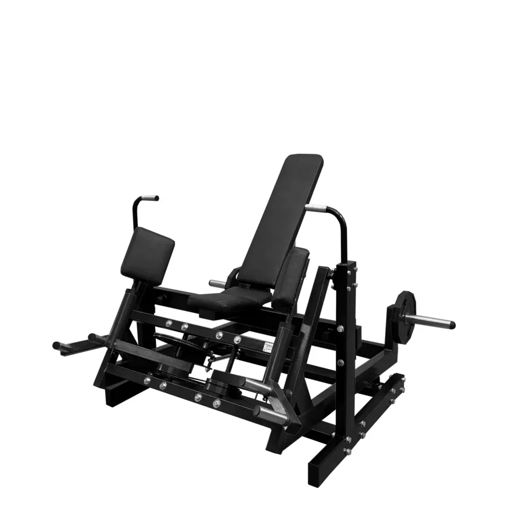 The V3X gym machine has a red frame design for durability and aesthetics. This fitness equipment is to withstand heavy usage, featuring an adjustable resistance system and ergonomic support for targeted glute training. A great addition to any gym focused on strength training.
