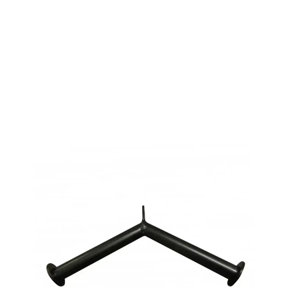 Black equipment for weight training, angled grip handle with two extended cylindrical grips, and a durable steel frame. This attachment is ideal for performing lat pulldowns, rows, and other resistance exercises, ensuring stability and control during workouts.