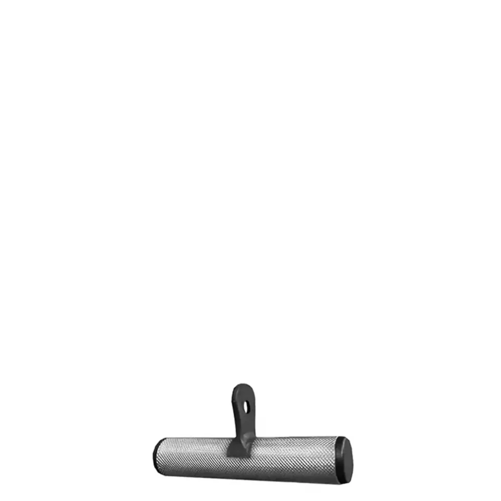 A close-up view of equipment for weight training single-grip handle featuring a textured steel grip and a black metal attachment loop. This handle is ideal for cable machine exercises, allowing for controlled and precise movement during strength training workouts.