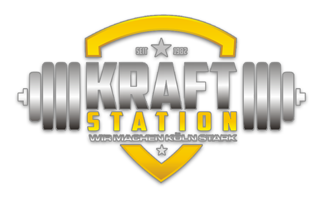Kraftstation gym logo with a metallic silver and yellow color scheme, symbolizing power and high-performance fitness training. One of Gym Factory customer.
