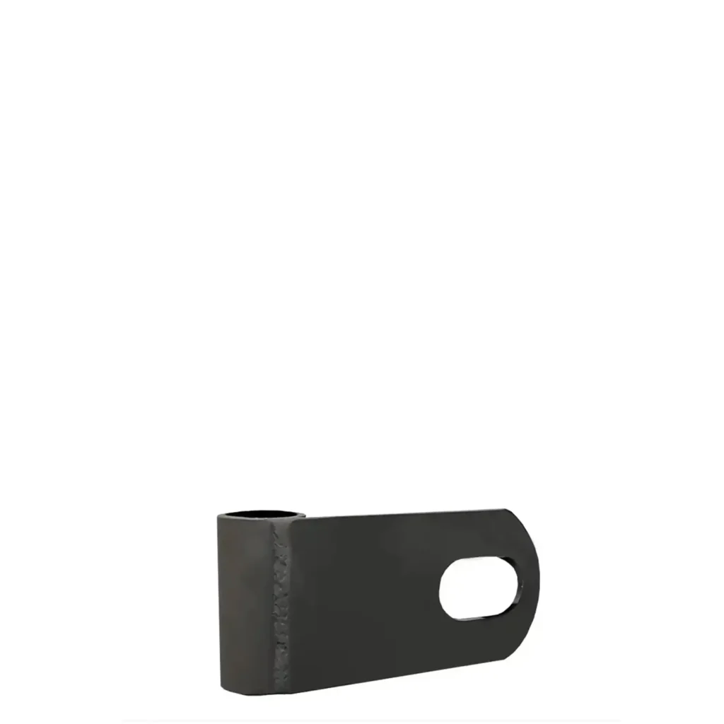 A standalone Smith machine safety lock, crafted from a high-quality steel structure. The durable design features a welded joint and an elongated hole for easy installation on gym equipment, enhancing weightlifting safety.