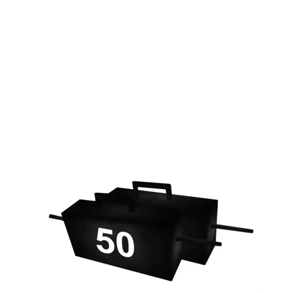 A pair of high-quality steel structure heavy iron suitcases designed for strength training exercises. The black rectangular weights have a solid metal build, sturdy handles for secure grip, and metal rods for weight adjustments. The front displays a bold "50" marking, indicating the weight in kilograms.