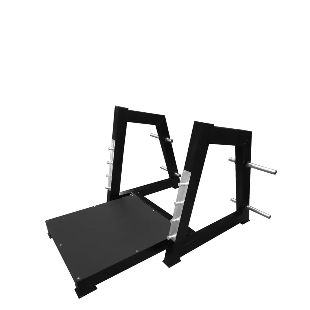 The B10 Lifting Platform is a durable piece of gym equipment for strength training, featuring a solid lifting surface and integrated barbell holders for intense weightlifting sessions.