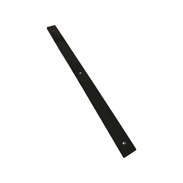 Black HDP1 Plastic Mounting Strip with three mounting holes, measuring 58 cm by 4 cm, used for gym equipment or structural support.