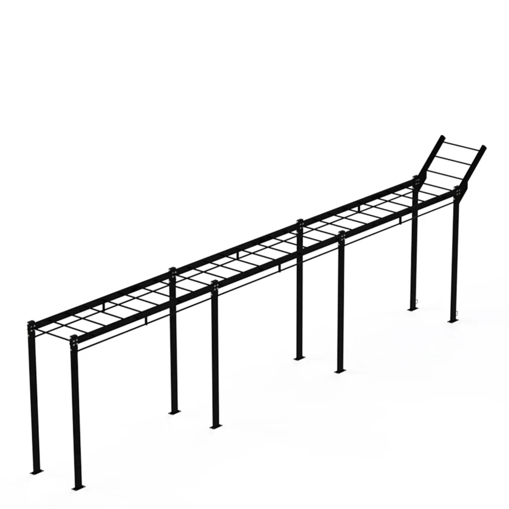 The T6 Outdoor Fitness Equipment is designed for a dynamic workout for your full body, featuring a long monkey bar structure ideal for functional and bodyweight training.