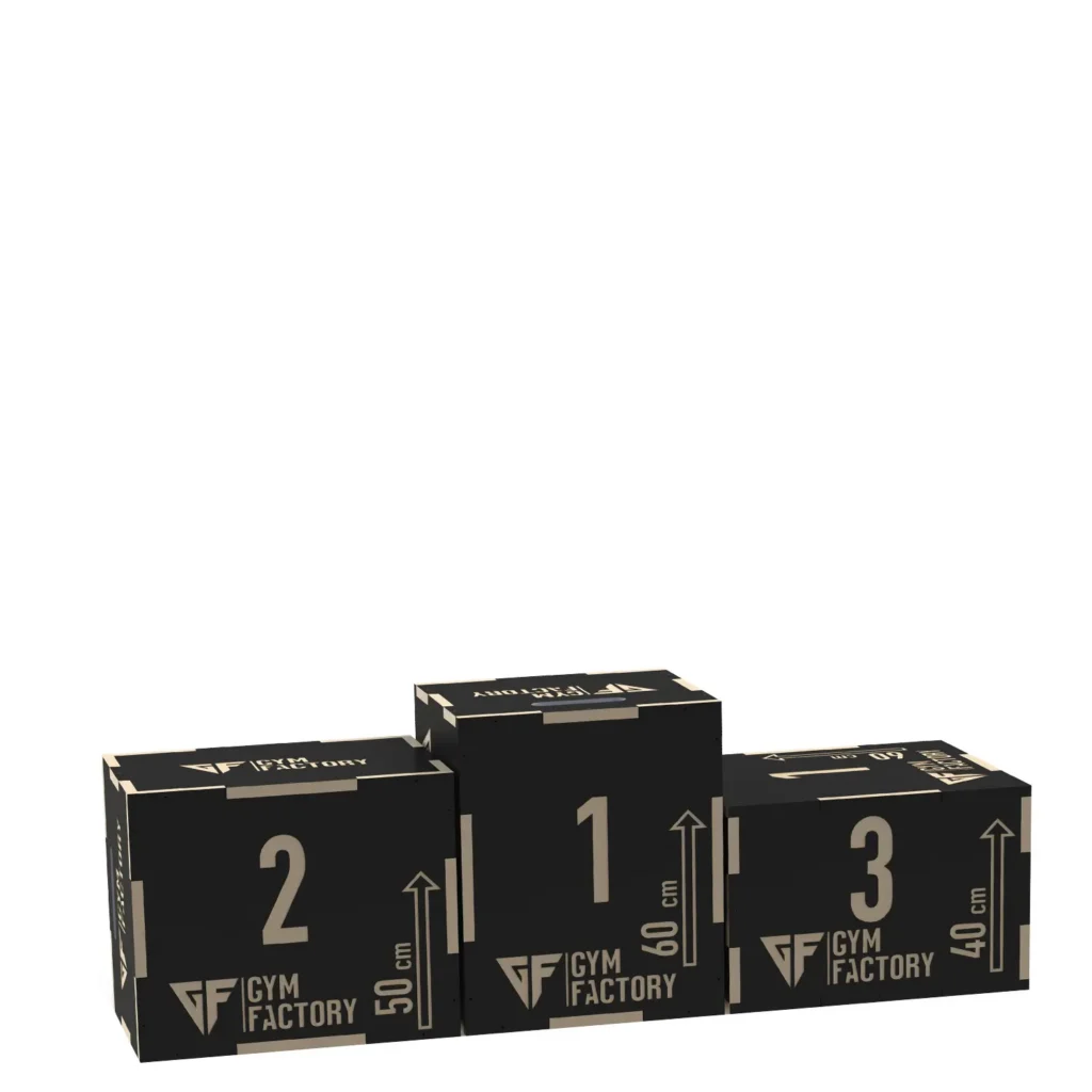 TG-8 wooden Plyo Box with height markings, designed for strength-training, jump exercises, and bodyweight training in functional gym setups.