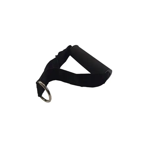 Full side view of W8 Handle Attachment showing padded grip, thick webbing, and a chrome D-ring for versatile use with gym equipment.