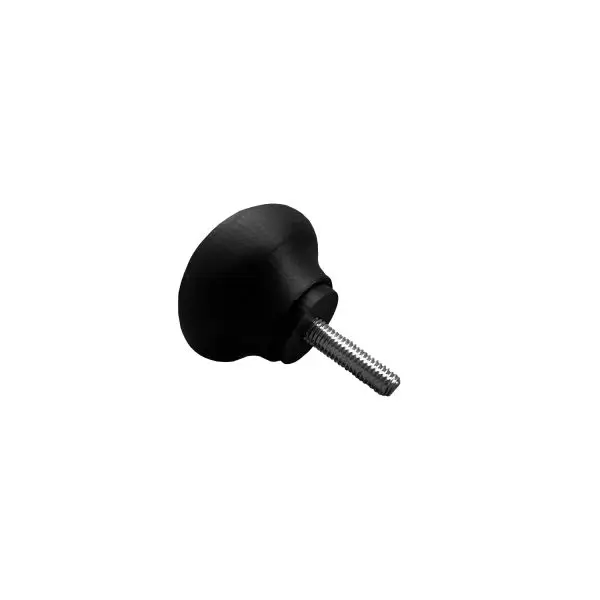 Side view of the WN-2 Handle End Cap showing its ergonomic black plastic form and threaded screw, ideal for gym equipment safety and comfort.