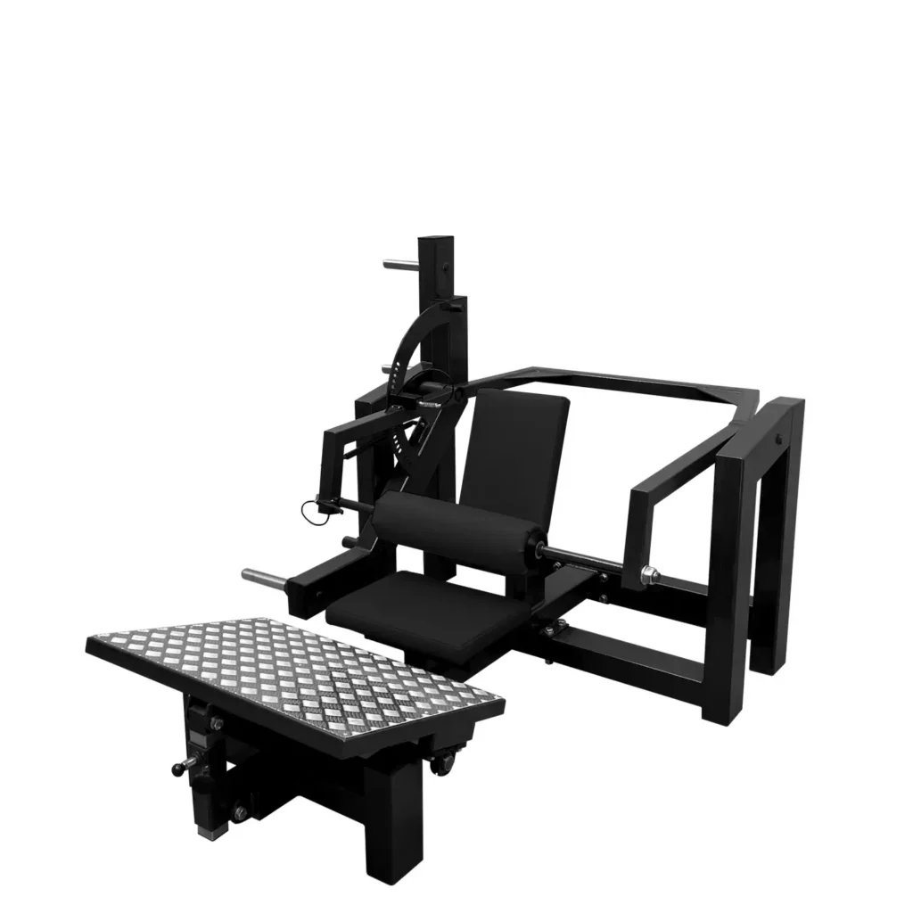 Тренажер Z16XXX Hip Thrust Workout Machine с черной набивкой и угловой платформой для ног предлагает эргономичный дизайн и оборудование премиум-класса для силовых тренировок, направленных на ягодицы и бедра.