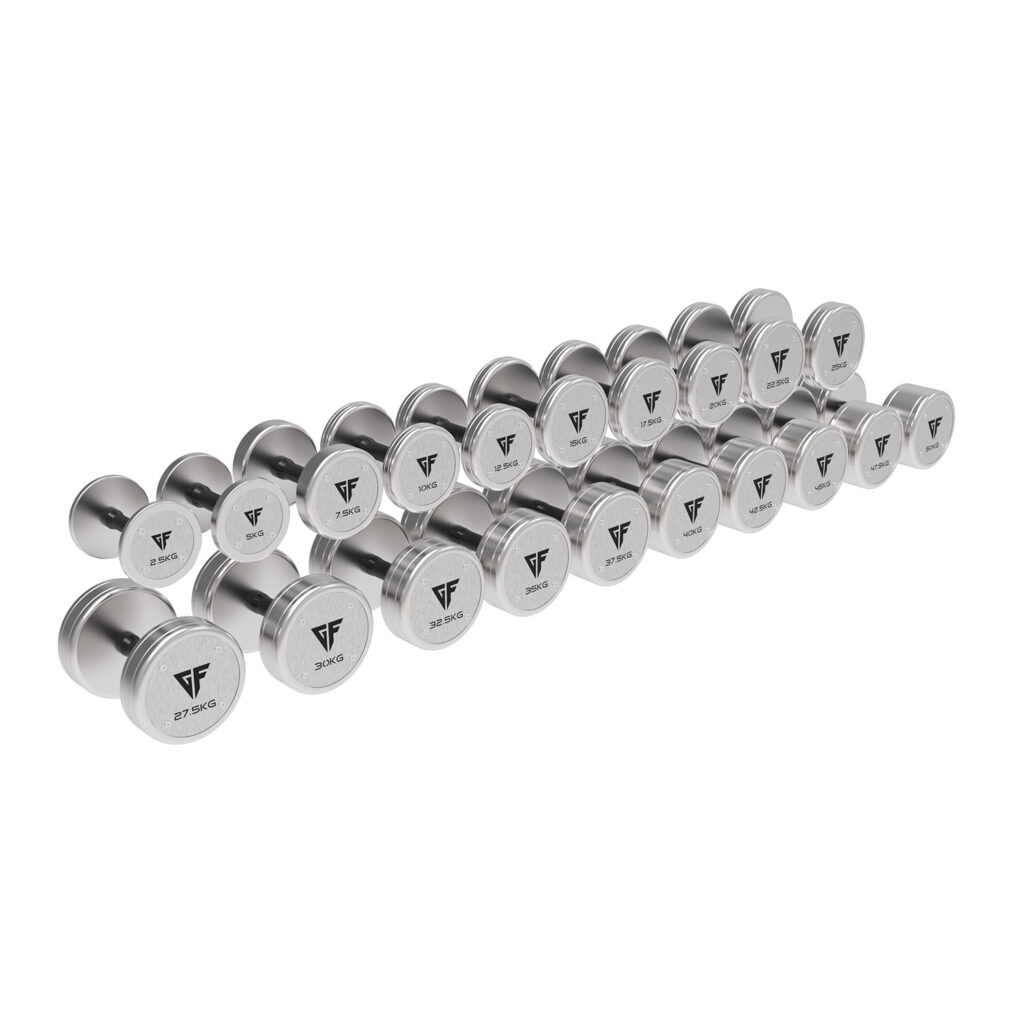 Gym Factory chrome dumbbells set for professional gym strength training