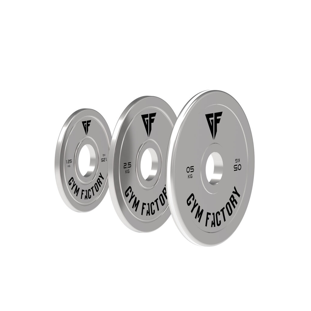 Gym Factory chrome Olympic weight plates set for professional strength training
