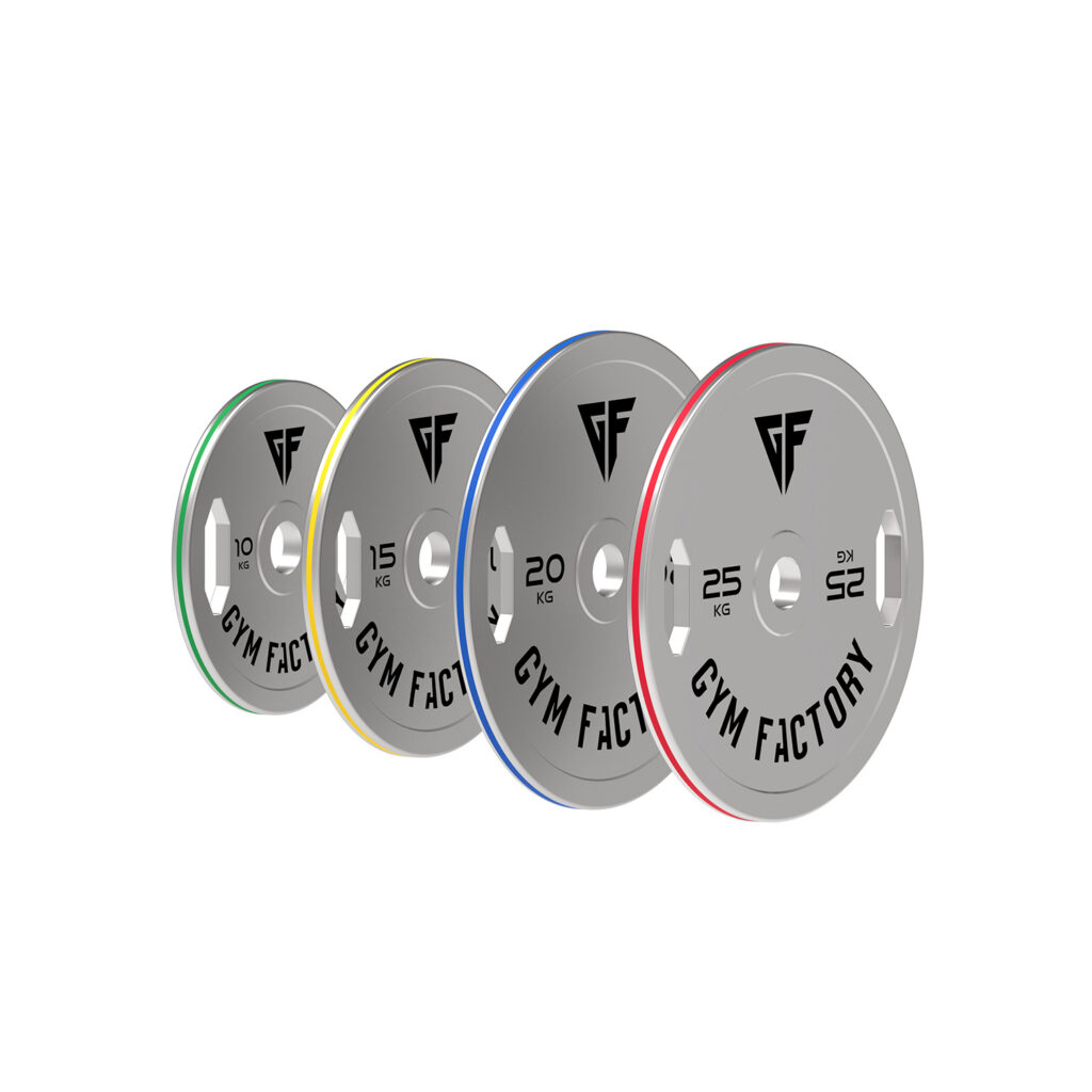 Gym Factory chrome Olympic weight plates for professional strength training