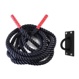 Heavy duty battle rope with wall anchor mount for strength training, conditioning and endurance workouts