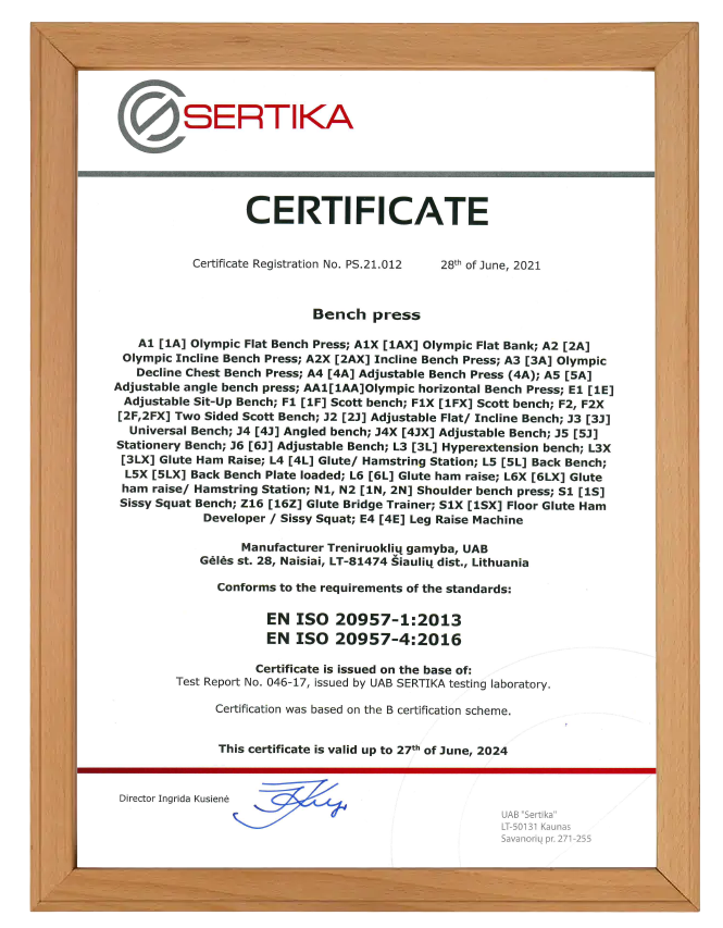 EN ISO 20957 certification for Gym Factory professional workout benches