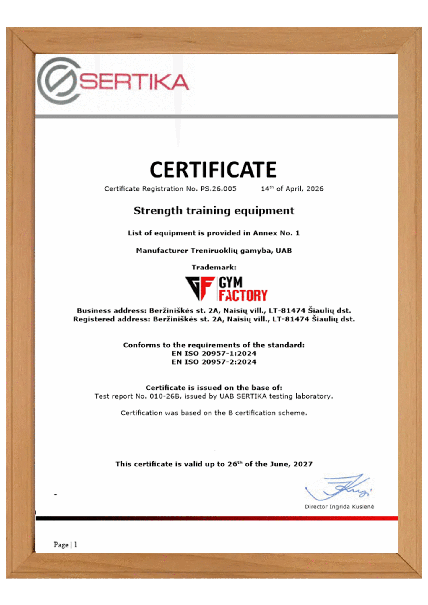 Gym Factory strength training equipment certification EN ISO 20957