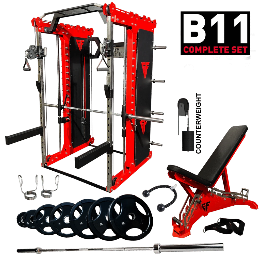 B11 complete set with rack, bench, plates, bar and attachments