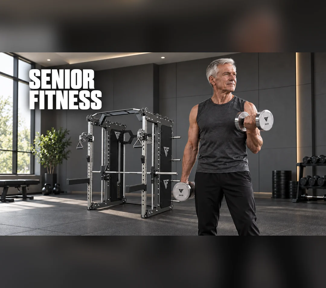 Older adult performing a dumbbell lift as part of a senior workout routine, emphasizing strength and healthy aging through elder exercise programs.